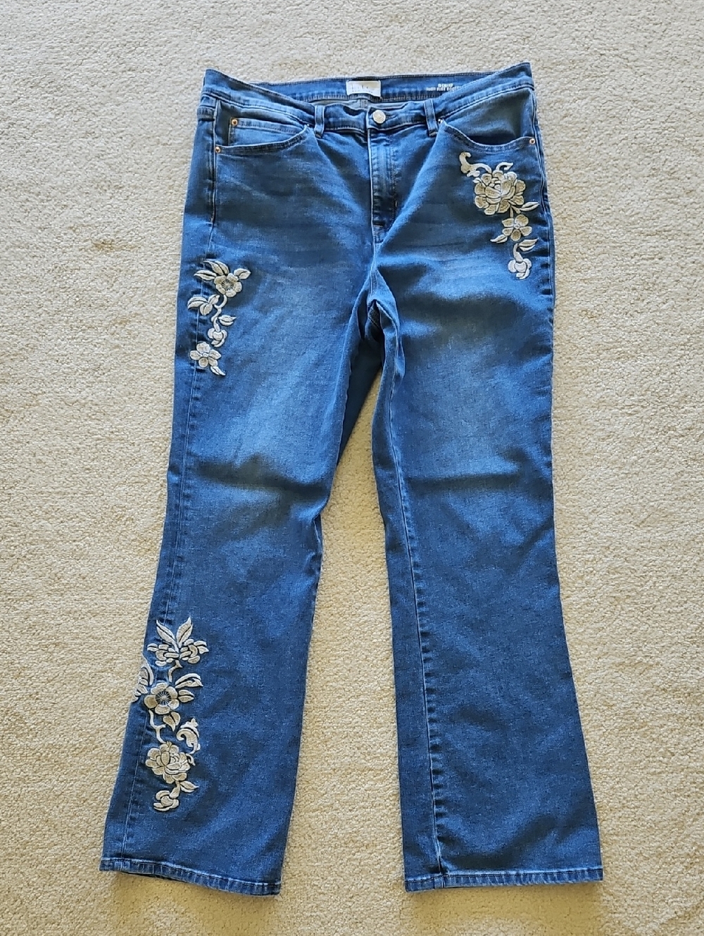 Blue Embroidered Floral Jeans